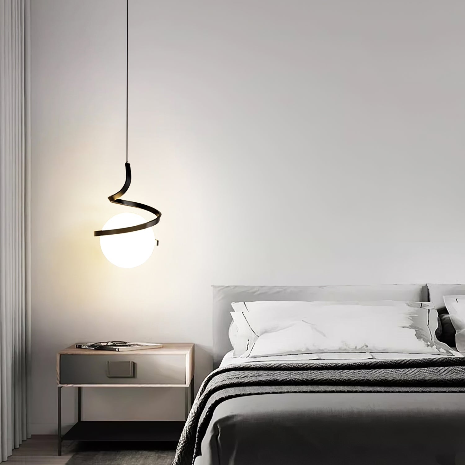 Lampe Suspendue en Fil de Fer et Spirale en Verre - Neutralighting