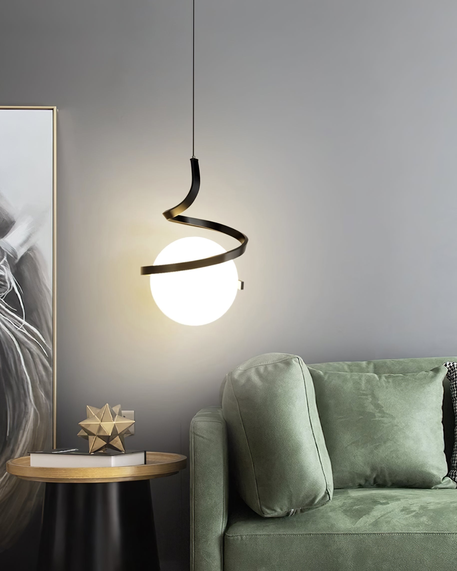 Lampe Suspendue en Fil de Fer et Spirale en Verre - Neutralighting