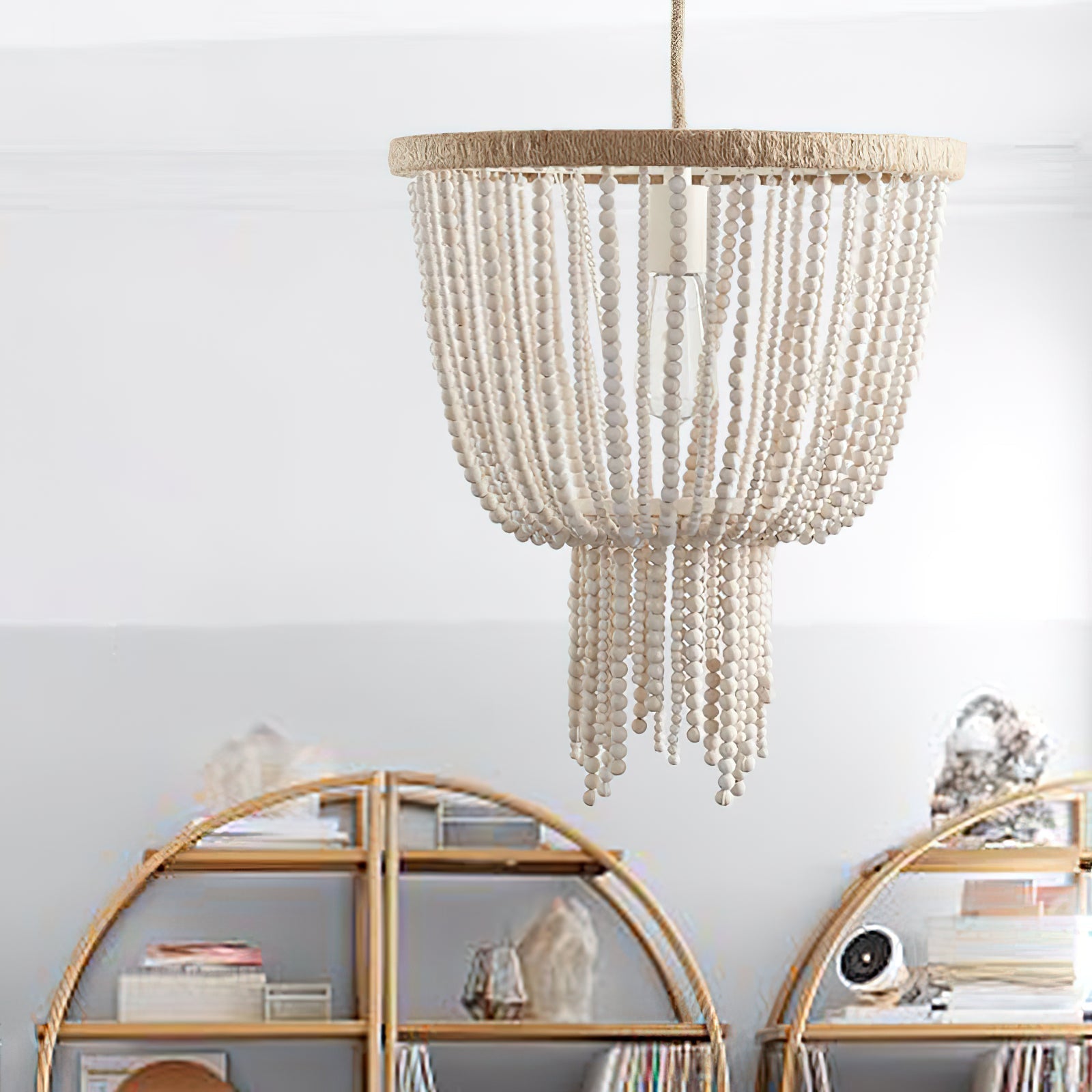 Himinuvyi Modern Beaded Wooden Rope Metal Chandelier - Lamp Copper