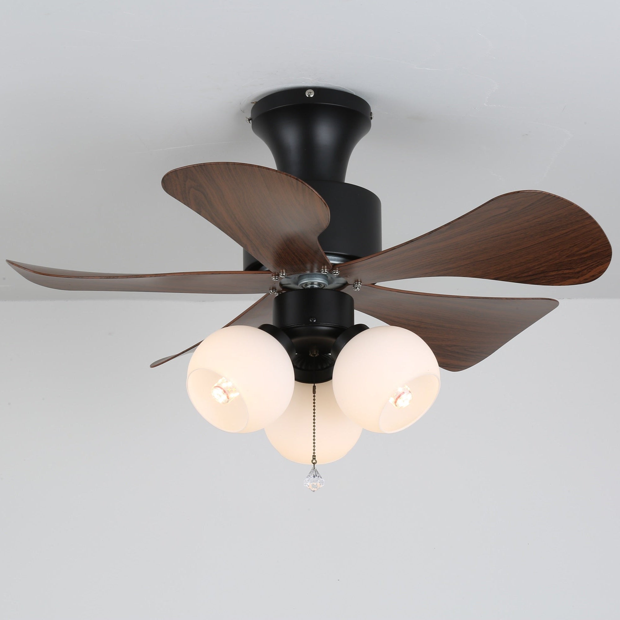 Vue latérale du Plafonnier Ventilateur Lunara en Bois Vintage