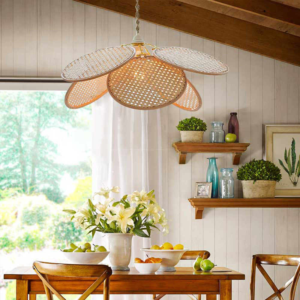 Ritta Suspension Petale Naturelle, Metal/Rotin, Bois, Chambre à Coucher - Neutralighting