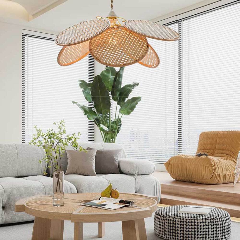 Ritta Suspension Petale Naturelle, Metal/Rotin, Bois, Chambre à Coucher - Neutralighting