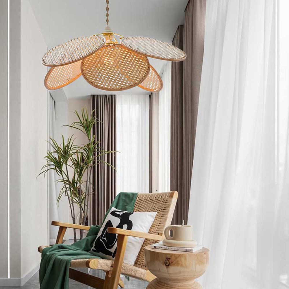 Ritta Suspension Petale Naturelle, Metal/Rotin, Bois, Chambre à Coucher - Neutralighting