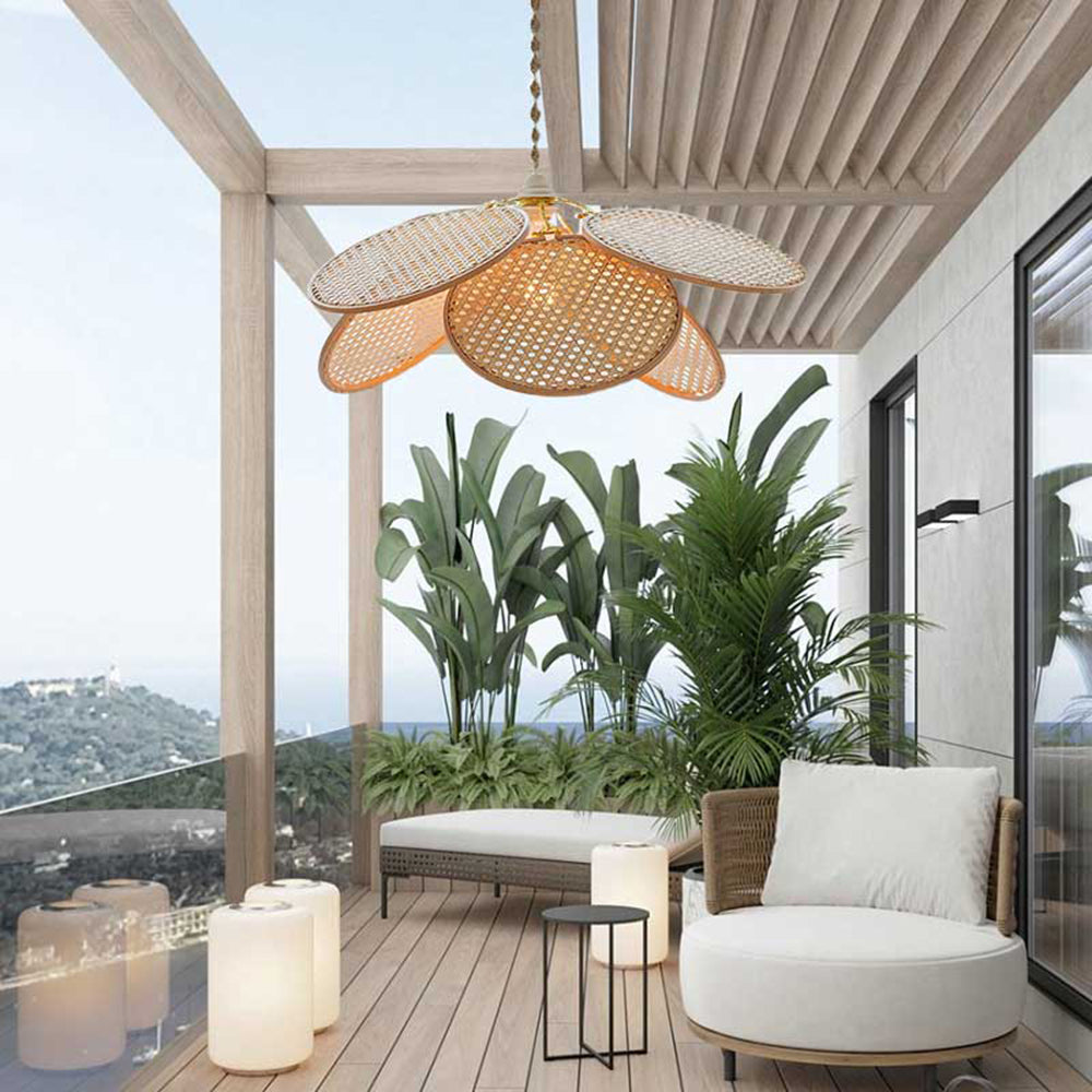 Ritta Suspension Petale Naturelle, Metal/Rotin, Bois, Chambre à Coucher - Neutralighting