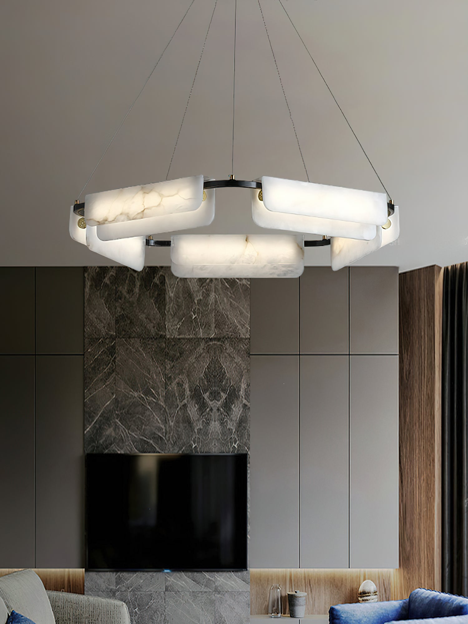 Syphaen Postmodern Luxury Metal Alabaster Chandelier - Lamp Copper
