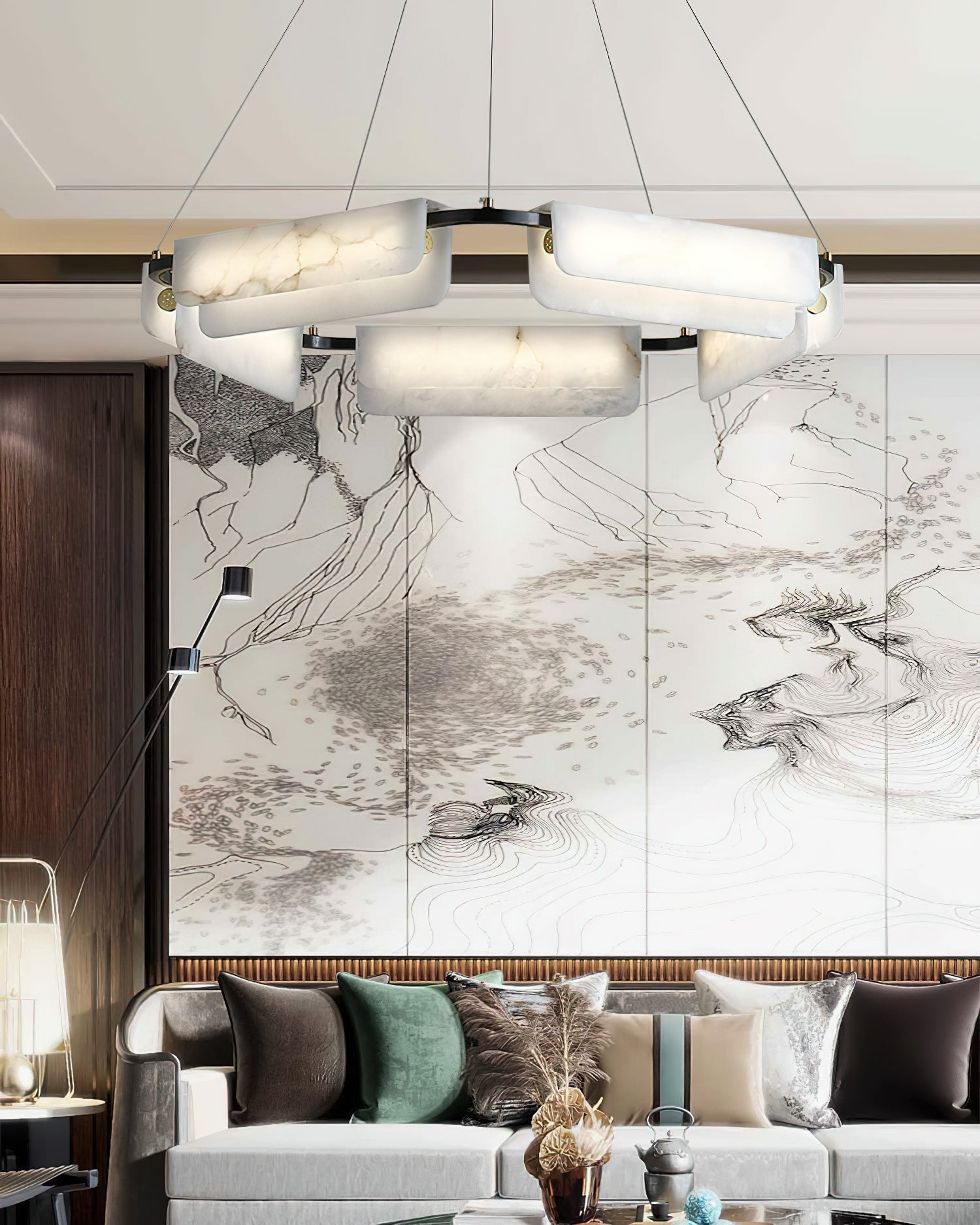 Syphaen Postmodern Luxury Metal Alabaster Chandelier - Lamp Copper