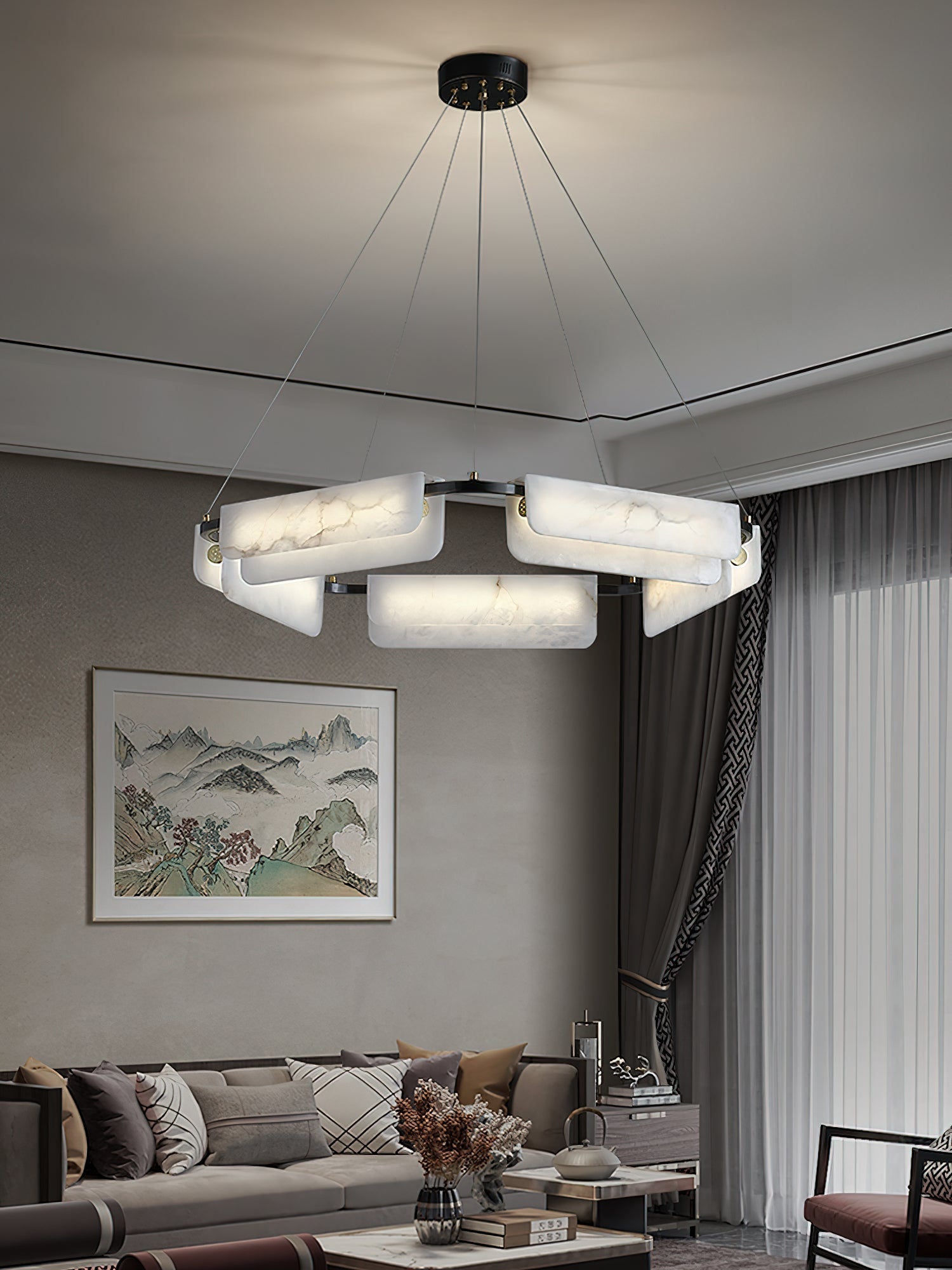 Syphaen Postmodern Luxury Metal Alabaster Chandelier - Lamp Copper