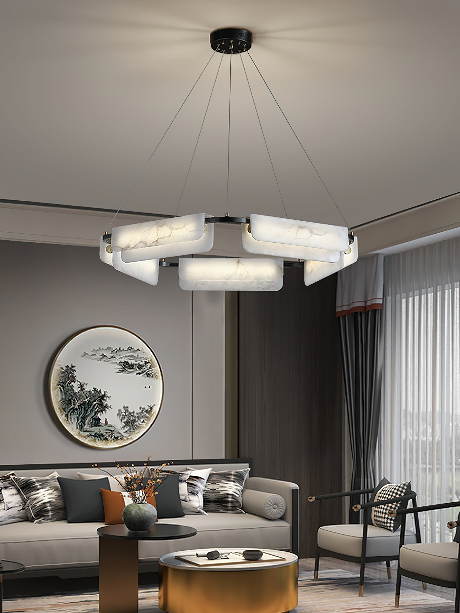 Syphaen Postmodern Luxury Metal Alabaster Chandelier - Lamp Copper
