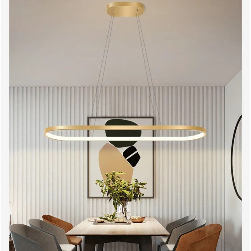 Arisha Suspension Ovale Moderne, Métal/Gel de Silice, Blanc/Noir/Or, Bar - Neutralighting