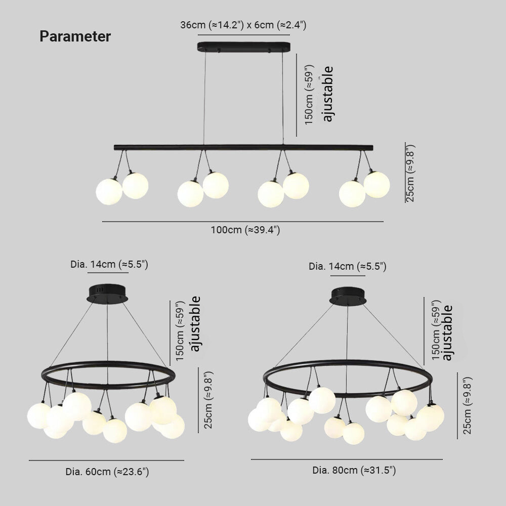 Valentina Nordique LED Lustre Noir Métal/Verre Salle À Manger/Chambre À Coucher