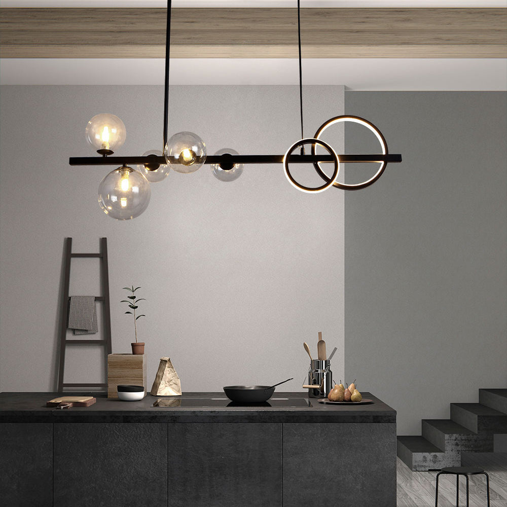 Valentina Suspension Anneau/Ronde Moderne, Métal/Verre, Noir/Doré, Salon - Neutralighting