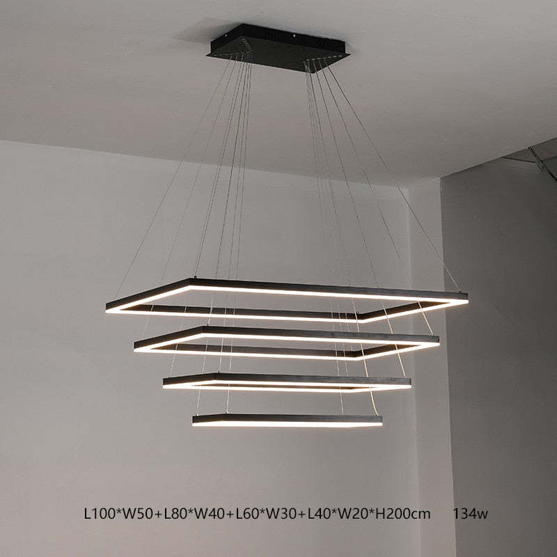 Arisha Suspension Rectangulaire Nordique, Métal/Acrylique, Noir, Chambre à Coucher/Salon - Neutralighting