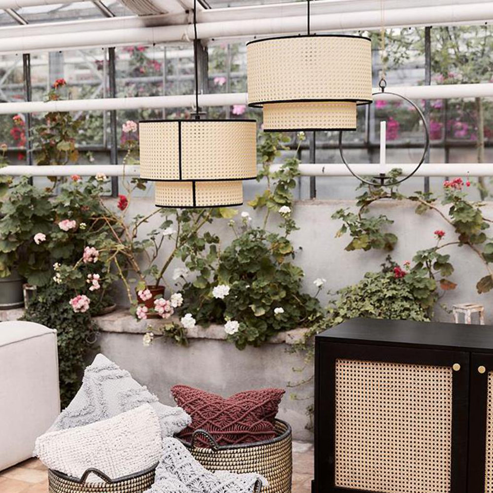 Ritta Suspension Cylindre Moderne, Métal/PVC, Noir/Bois, Salle à Manger - Neutralighting