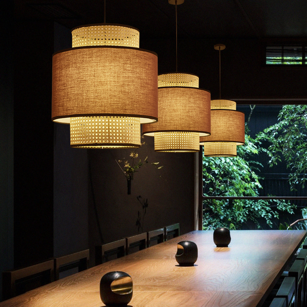 Ritta Suspension Cylindre Retro, Tissu, Beige, Salon - Neutralighting