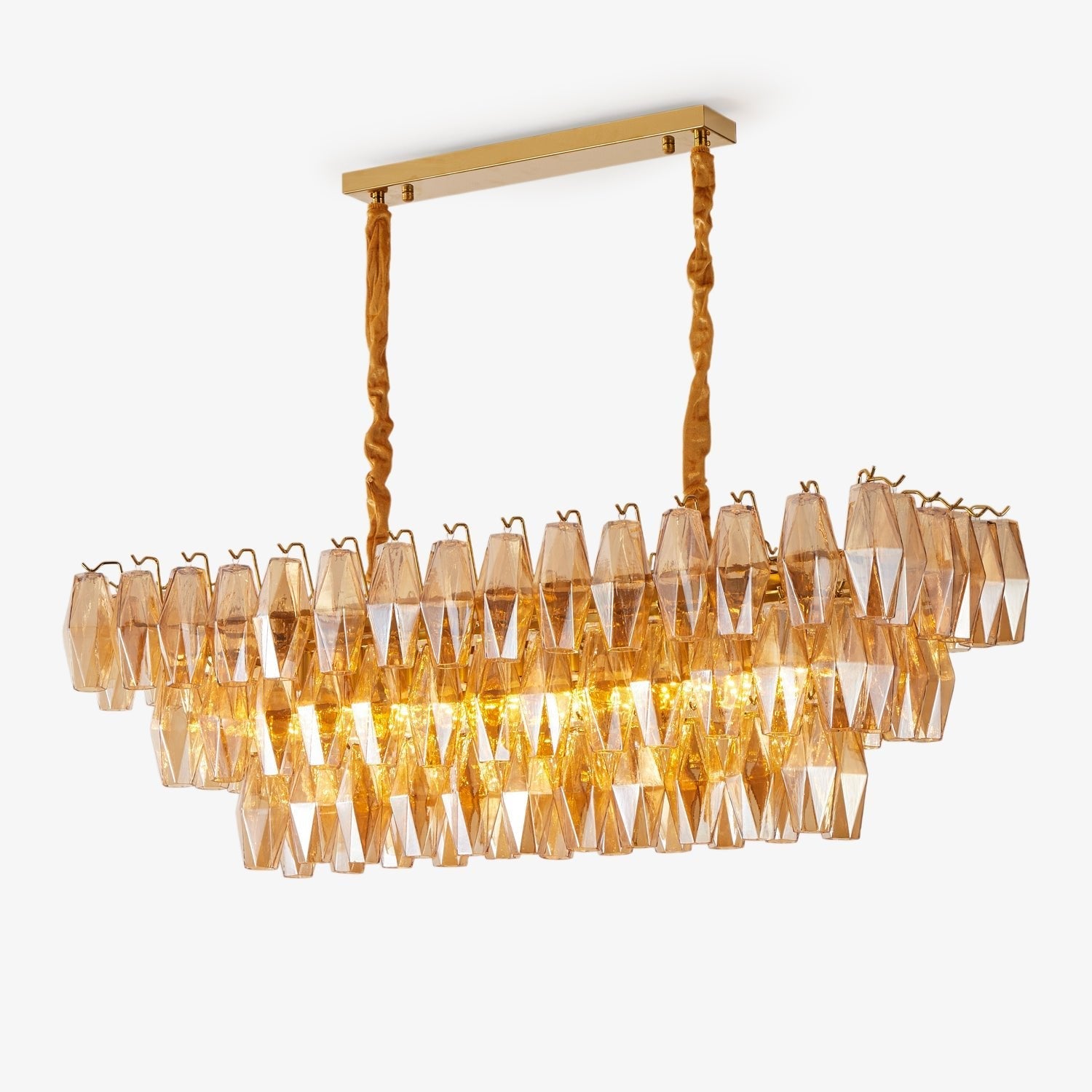 Aurora Chandelier Rectangulaire en Verre Prism Ambre Superposé - Neutralighting