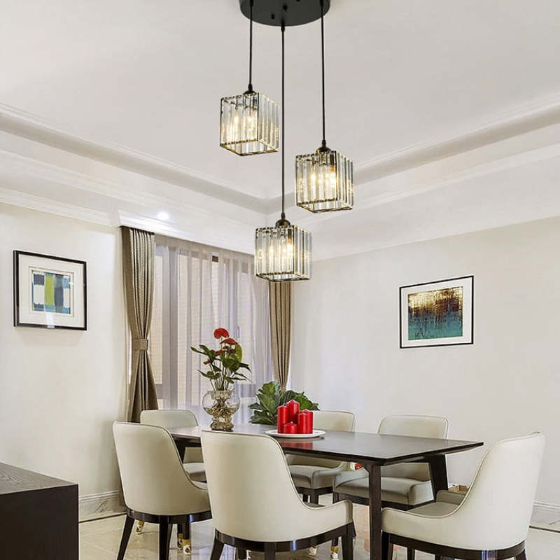 Vina Suspension Ronde/Carré Nordique. Métal/Verre. Noir/Or. Salon/Bar - Neutralighting