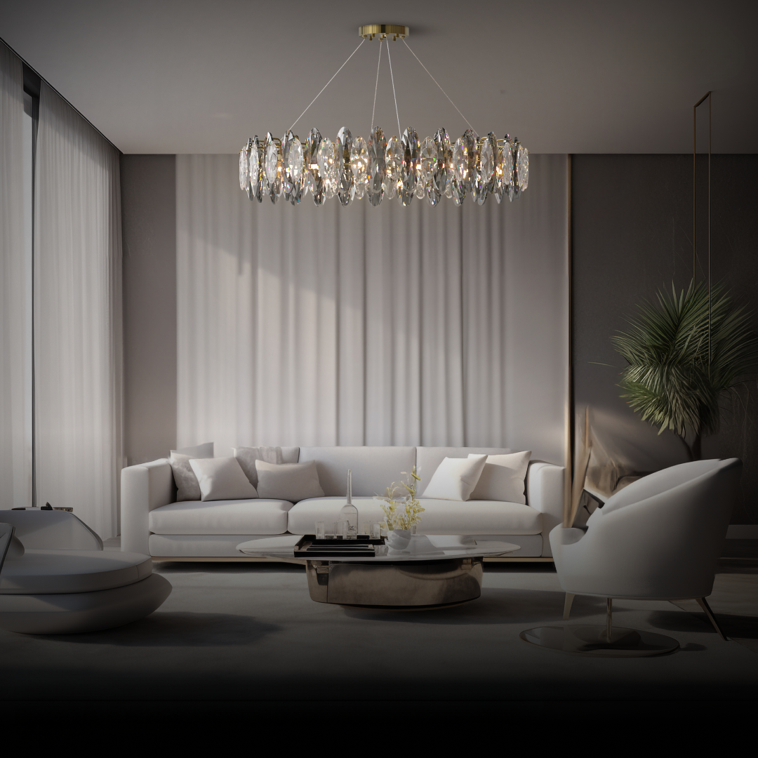Kristy Design LED Lustre Verre/Métal Cristaux Dorés Salon/Chambre à Coucher