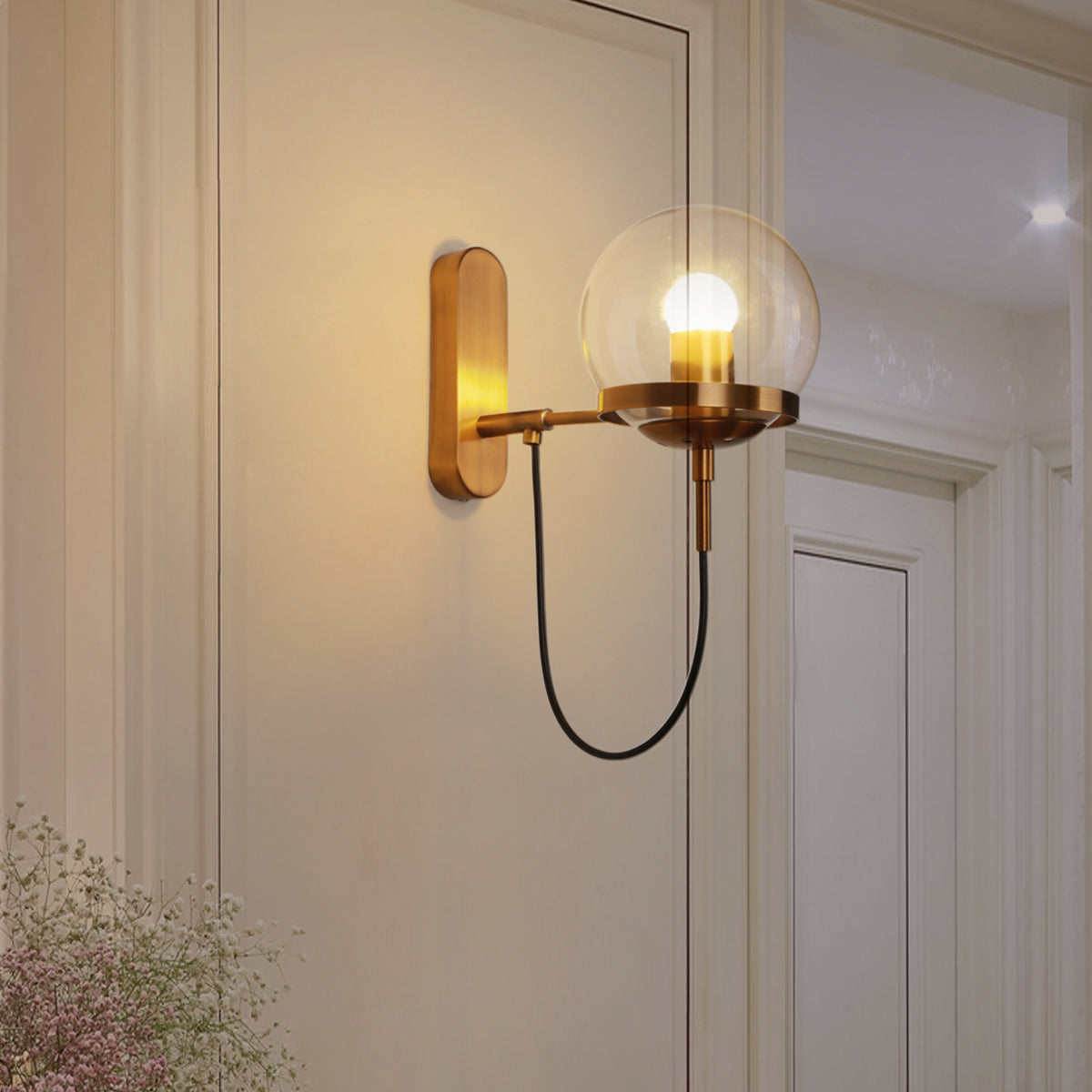 Silva Applique Murale à Ampoule LED Globe Rétro, Métal, Noir/Bronze, Salon - Neutralighting