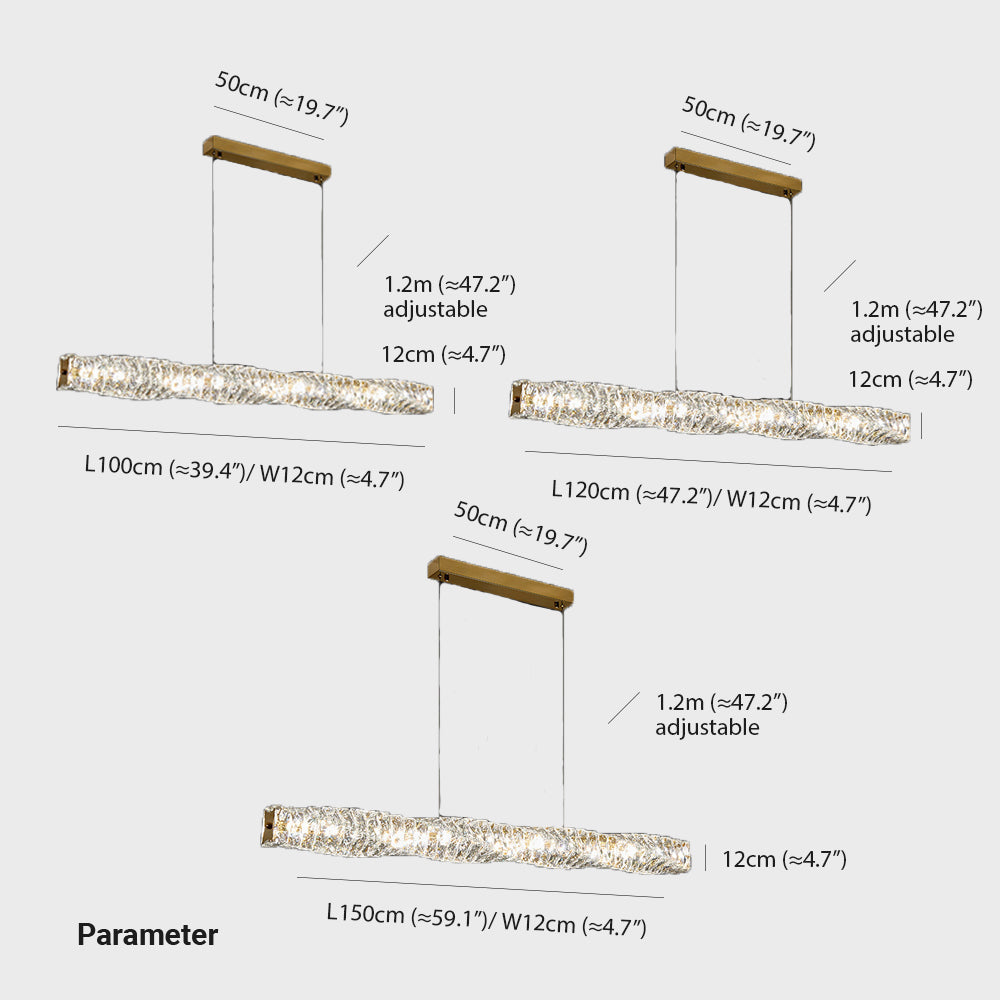 Kristy Suspension Linéaire Simple, Acier/Cristal, Or/Argent, Bar/Cuisine