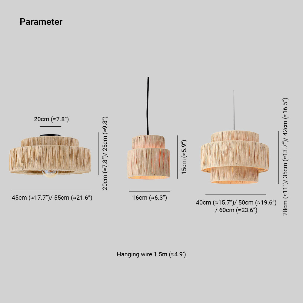 Ritta Rattam Suspension Ronde Simple, Métal/Rotin, Marron, Chambre à Coucher/Librairie - Neutralighting