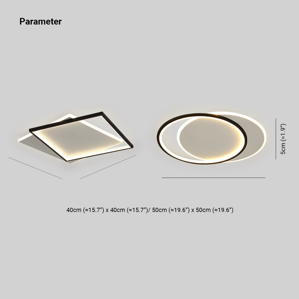 Arisha Plafonnier Carré/Rond Moderne, Métal/Acrylique, Blanc/Noir, Salon - Neutralighting