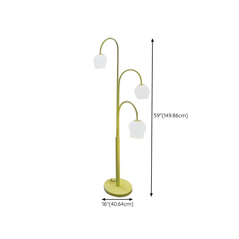 Arisha Lampadaire Fleur/Multi Art Deco, Métal/Verre, Blanc, Salon