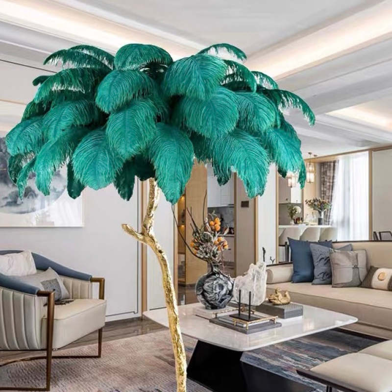 Lampadaire Fleur Luxe Plume/Métal Coloré Salon