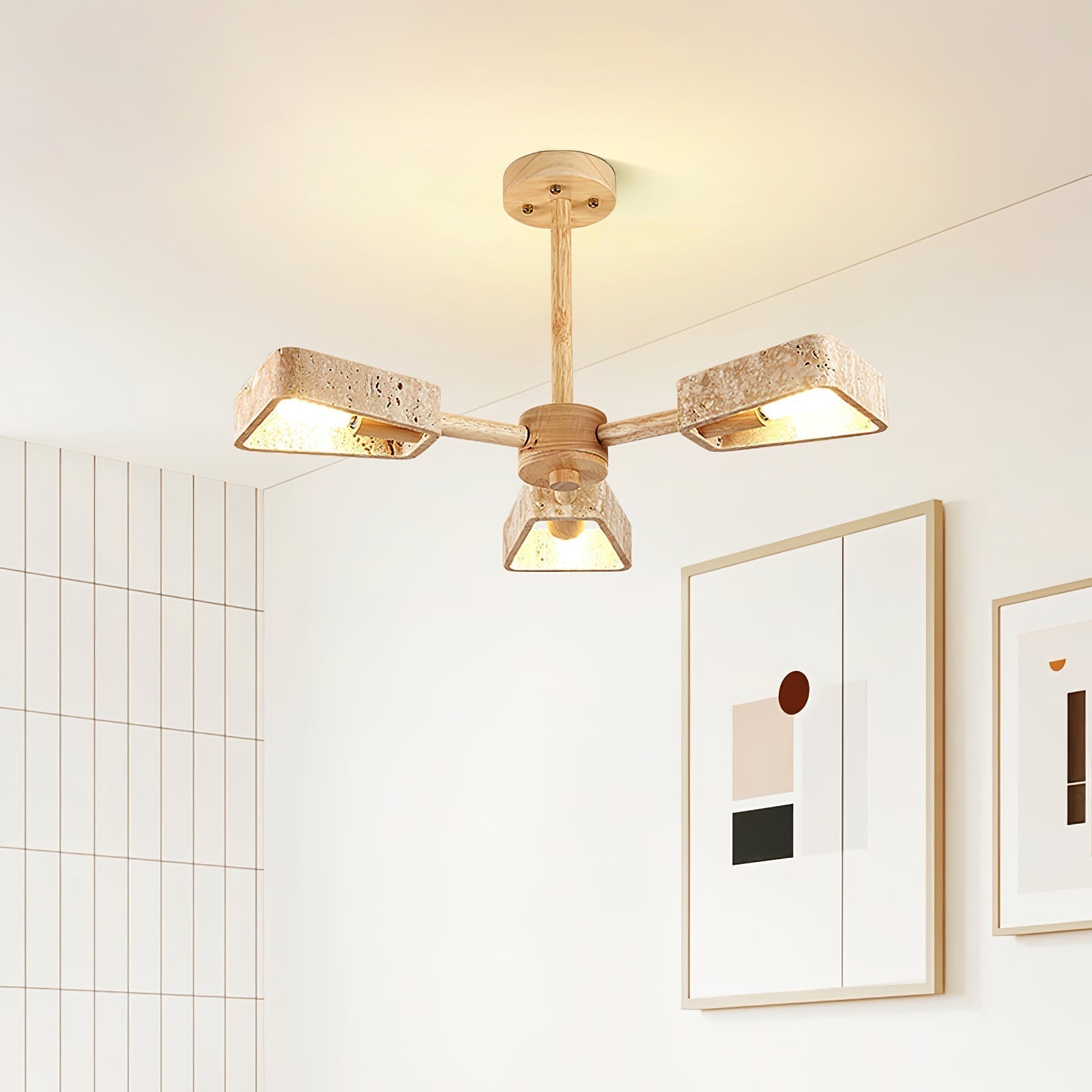 Hedra Travertone Geometric Chandelier - Neutralighting