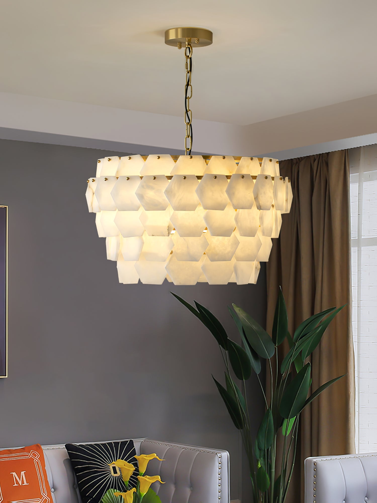 Evenaris Chandelier en Albâtre en Forme de Nid d'Abeille - Neutralighting