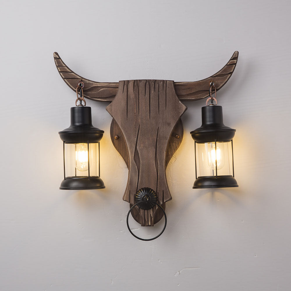 Epoch Applique Murale en Forme de Bulls, 2 Lumières, Bois et Métal