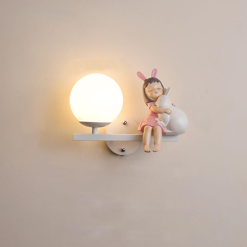 Aria Applique Murale Boule Moderne, Métal/Verre, Rose/Blanc, Chambre d'enfants - Neutralighting