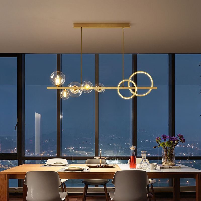 Valentina Suspension Anneau/Ronde Moderne, Métal/Verre, Noir/Doré, Salon - Neutralighting