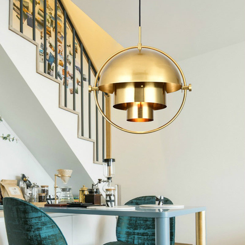 Arisha Luminaires Suspension LED Anneau Rétro Métal Chrome/Or Salon - Neutralighting