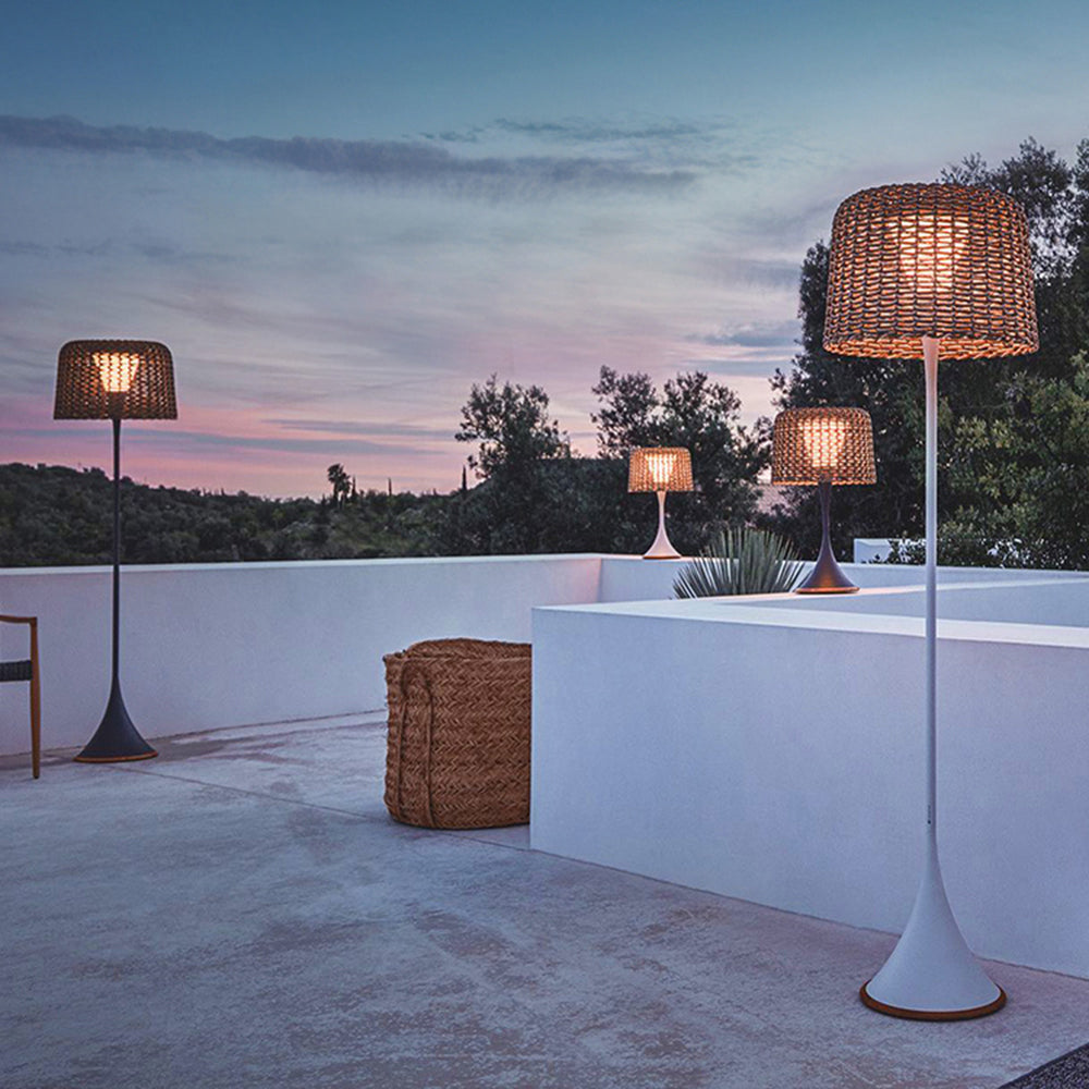 Ritta Lampadaire Cylindre Naturel, Métal/Rotin, Blanc/Noir, Balcon - Neutralighting