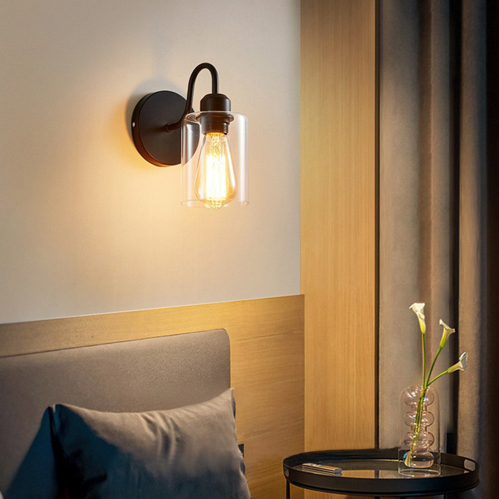 Silva Applique Murale Cylindre Rétro, Métal/Verre, Noir, Chambre - Neutralighting