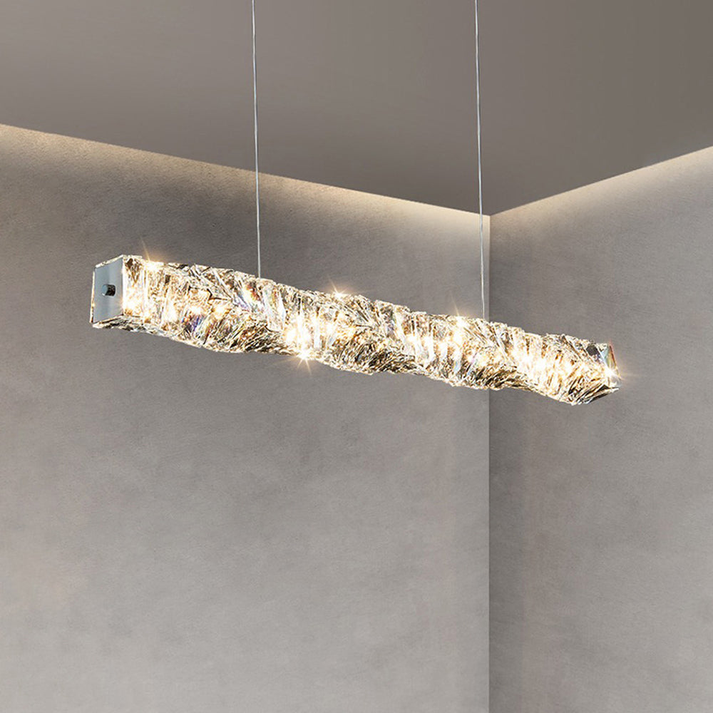 Kristy Suspension Linéaire Simple, Acier/Cristal, Or/Argent, Bar/Cuisine