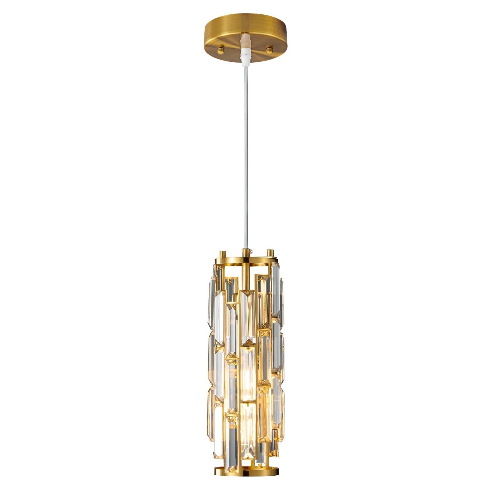 Kristy Suspension Cylindre/Multi Cristal, Métal/Cristal, Doré/Noir, Salon - Neutralighting