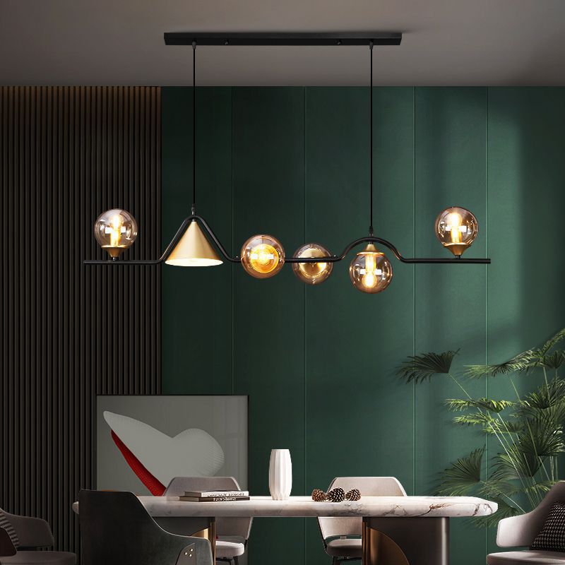 Ray Moderne LED Suspension Noir/Or Verre Salon/Chambre à Coucher - Neutralighting