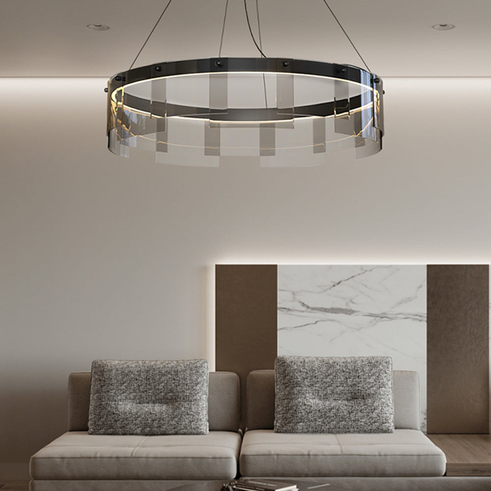Arisha Suspension Anneau Moderne, Métal/Verre, Noir, Chambre à Coucher/Salon - Neutralighting