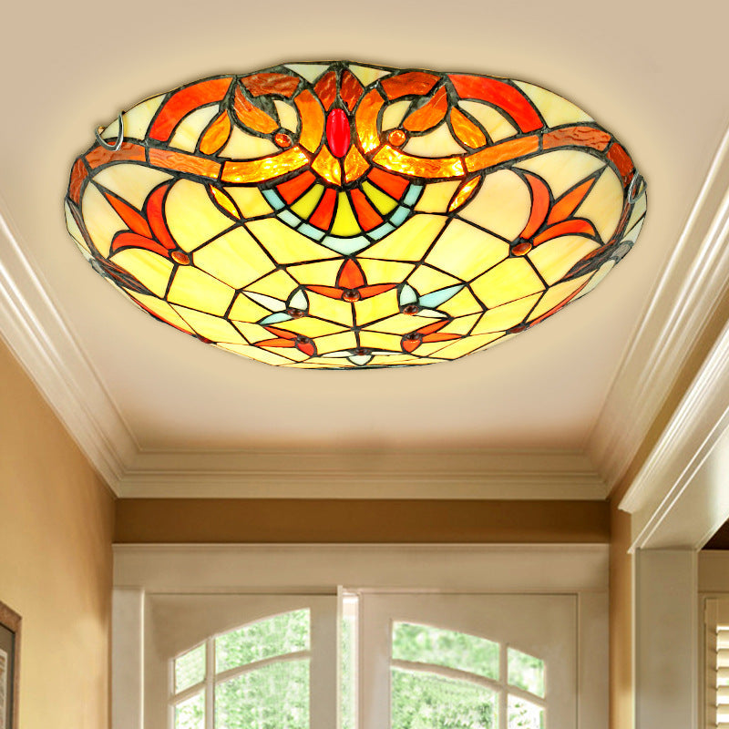 Tiffany Baroque Rond LED Plafonnier Verre Métal Chambre À Coucher