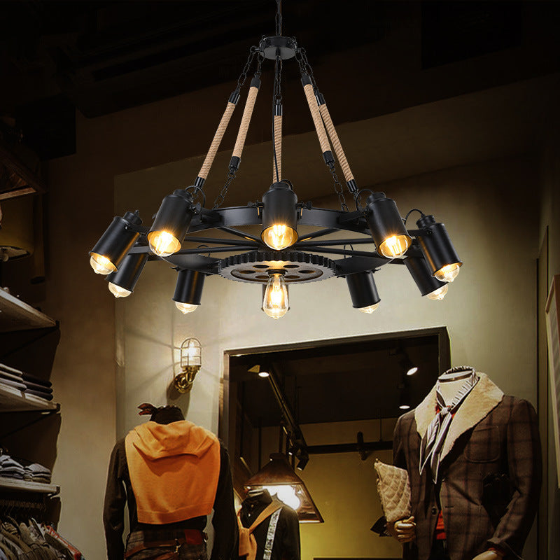 Epoch Suspension LED Industrielle Métal Noir/Corde Café/Bar - Neutralighting