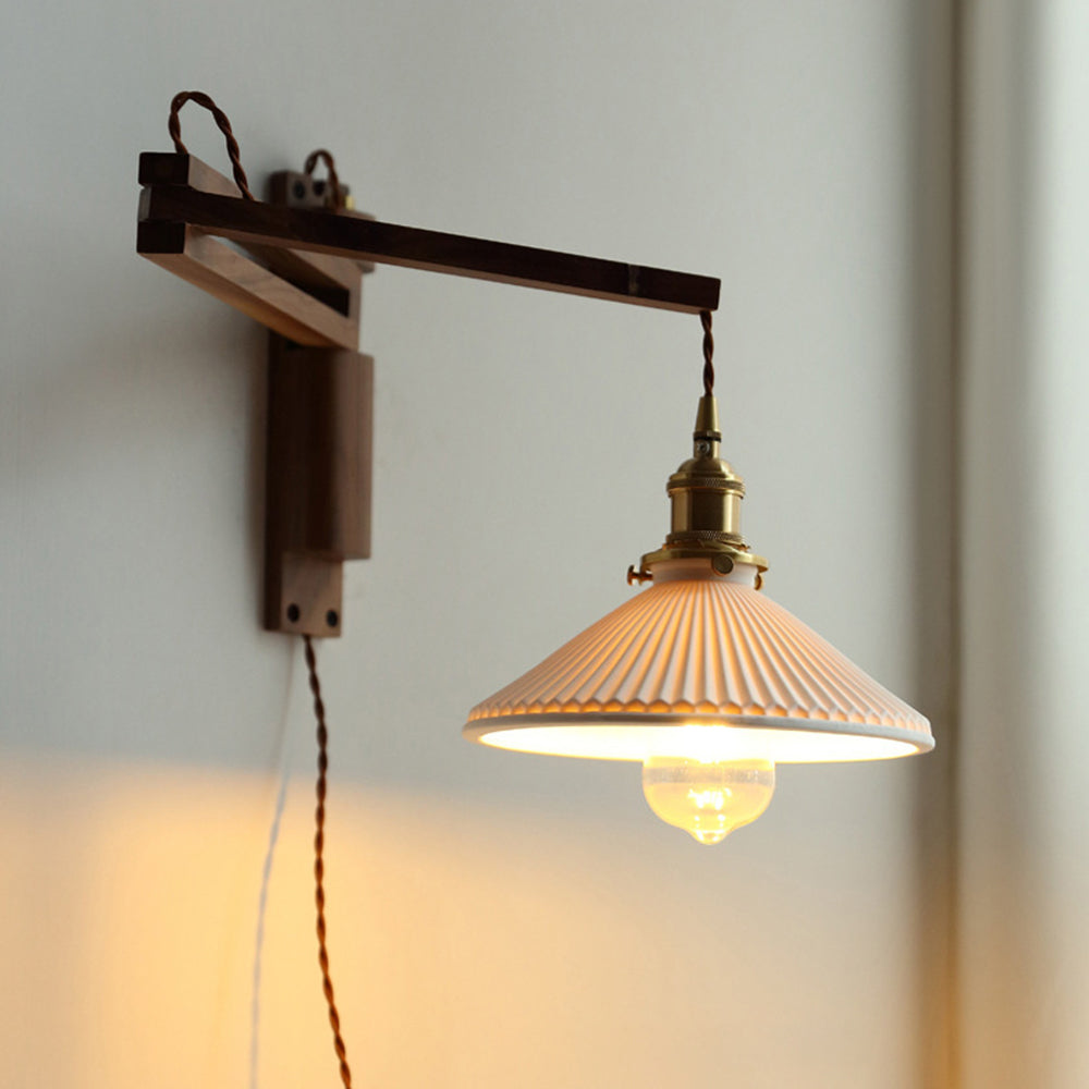 Muto Applique Murale Dôme Vintage, Céramique/Bois, Noyer/Bois/Transparent, Salon - Neutralighting