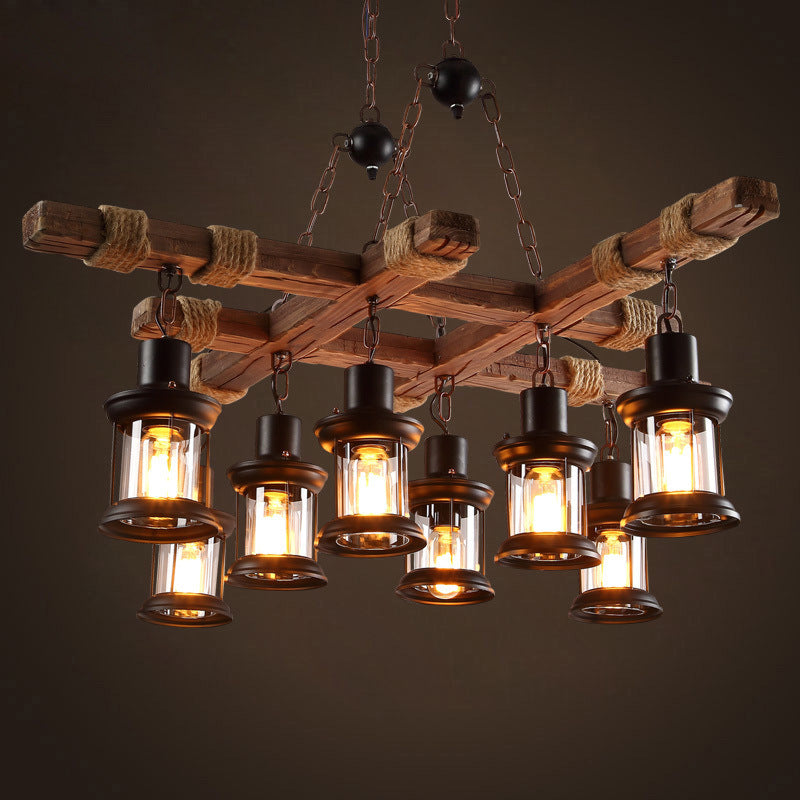 Epoch Industriel LED Classique Lustre Bois Métal Verre Salon/Bar