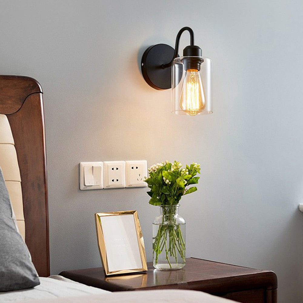 Silva Applique Murale Cylindre Rétro, Métal/Verre, Noir, Chambre - Neutralighting