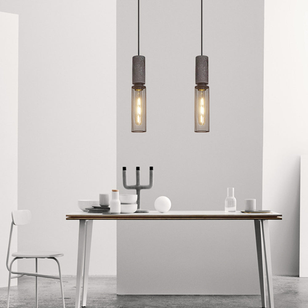 Arisha Suspension Cylindre Industriel, Métal/Ciment, Noir/Gris, Bar