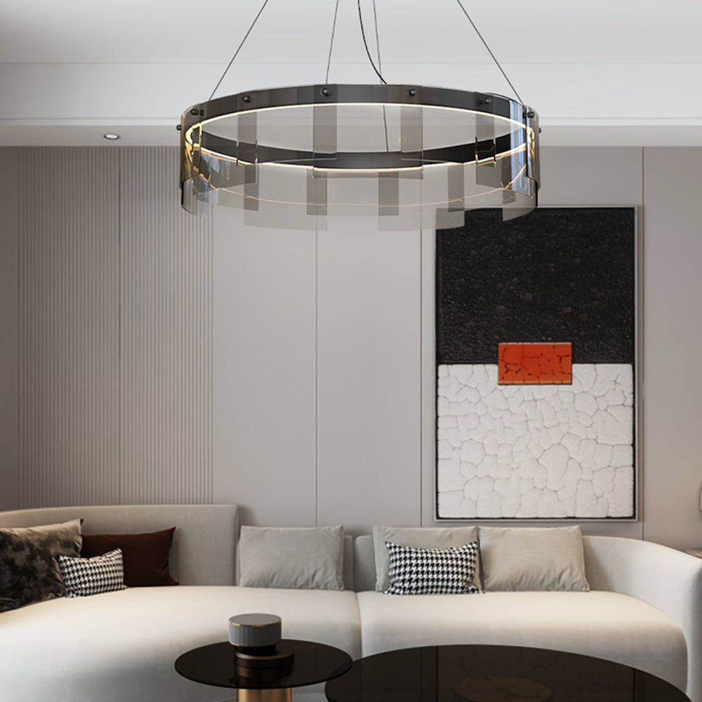 Arisha Suspension Anneau Moderne, Métal/Verre, Noir, Chambre à Coucher/Salon - Neutralighting