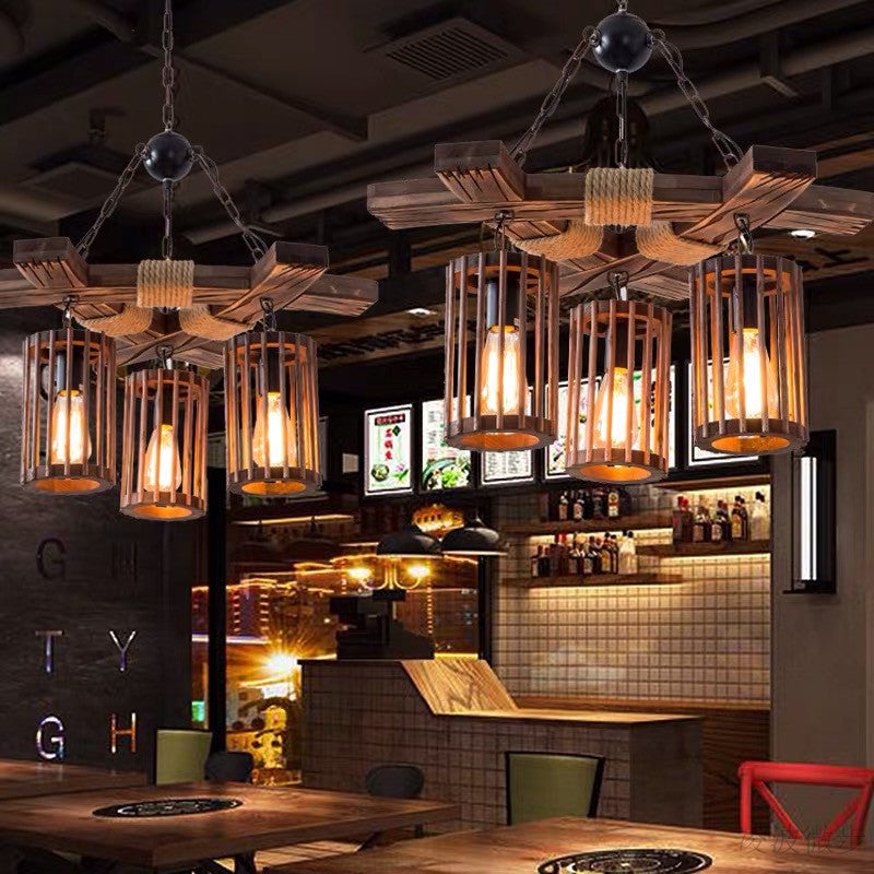 Epoch Moderne Rétro LED Lustre Bois Salon/Salle À Manger/Bar