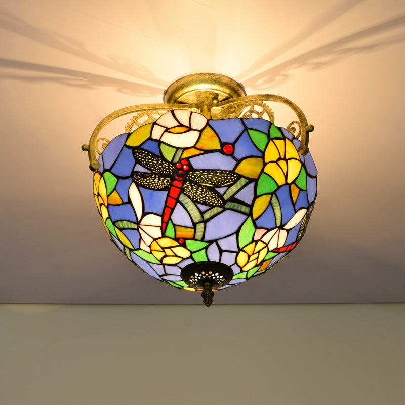 Tiffany Vintage Acrylique Plafonnier Métal/Verre Salon