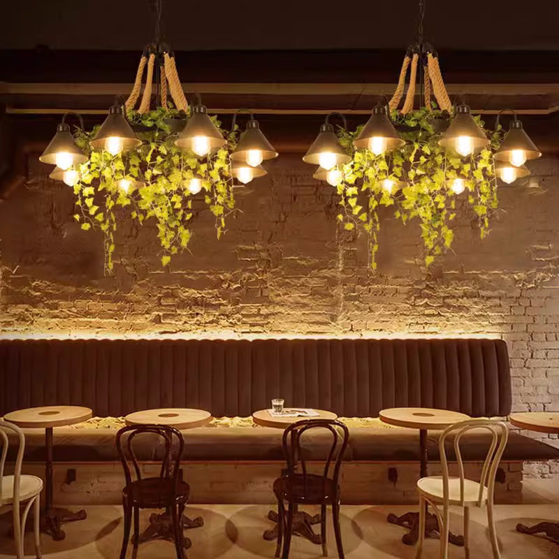 Arisha Rétro LED Lustre Noir Métal Corde Salle À Manger/Bar/Salon