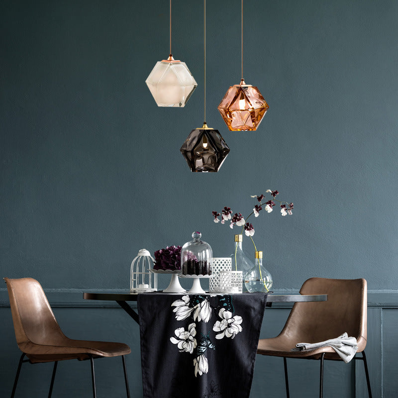 Valentina Polyèdre LED Suspension Métal Verre Cuisine Chambre à Coucher - Neutralighting